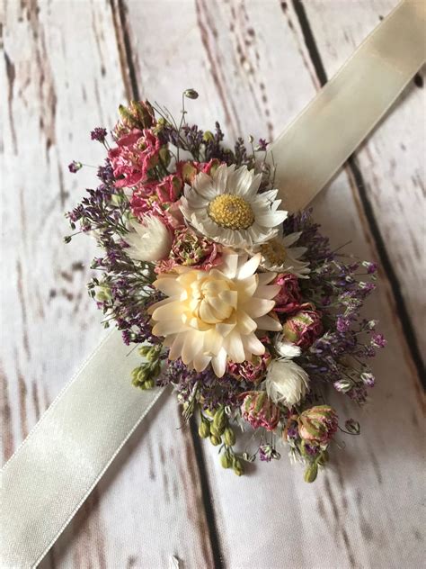 dried flower wrist corsage|More.